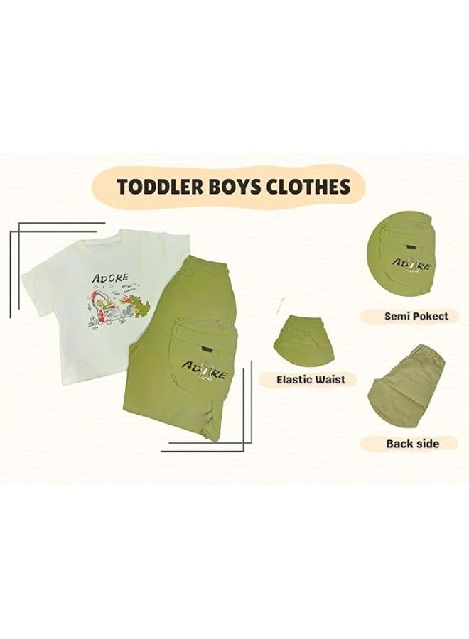 MINIIMODZ MINII MODZ Adore Print Boys Casual Dress Set – Shirt & Pant Set with Dinosaur Cartoon Print - Image 4
